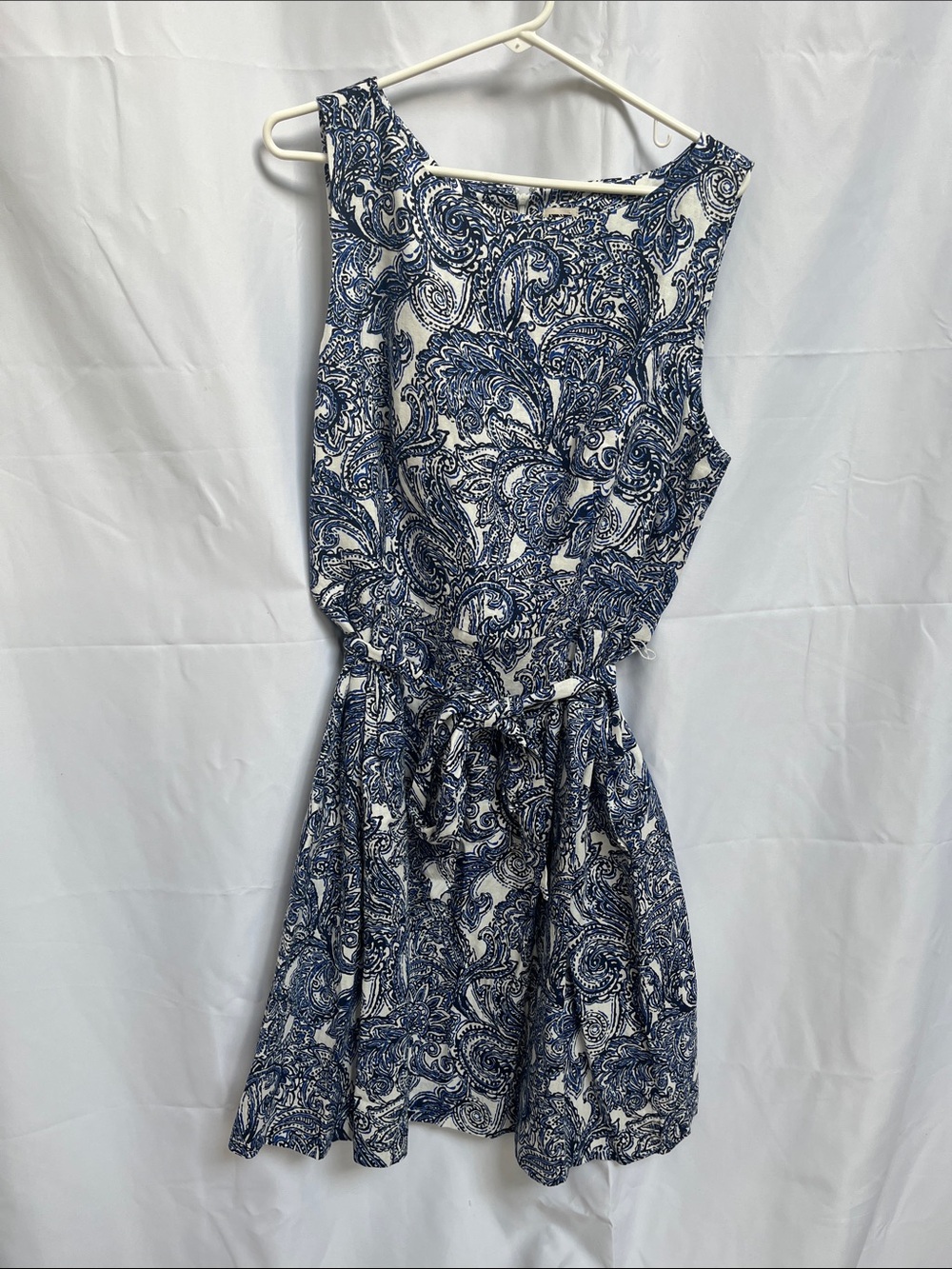 Anne Klein Sleeveless Blue Paisley Tie-Waist Dress Size 16
